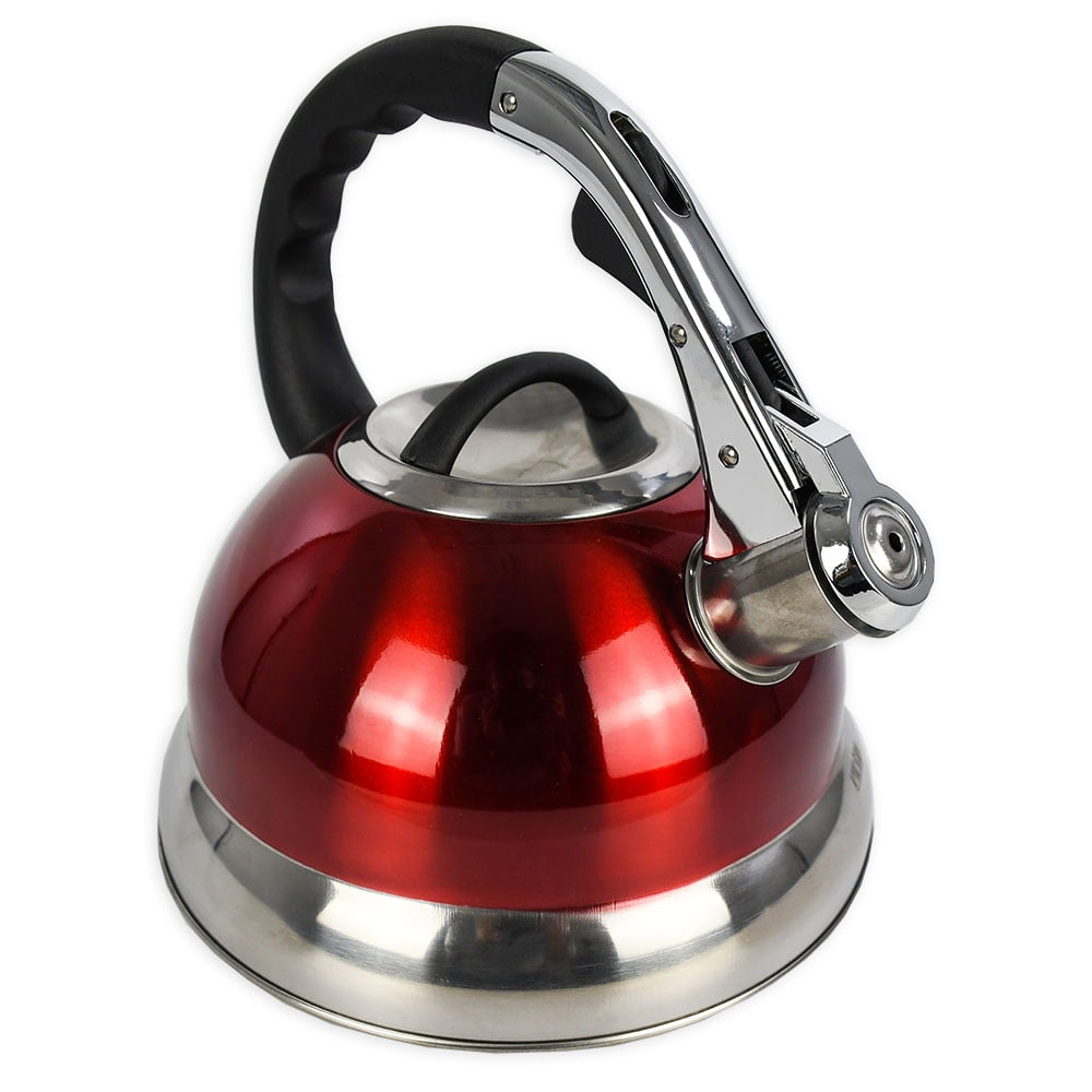 Mainstays 3 Liter Whistling Tea Kettle, Stainless Steel, Red Walmart