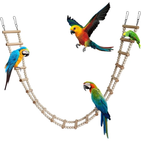 Bird Ladder Bridge, Wooden Pet Hamster Climbing & Swing Toys, Cage Accessories for Birds Rats Parrots Hamster Squirrel Sugar Gliders Parakeets Cockatiels - 20 Steps - 45.3 x 3.14 Inch