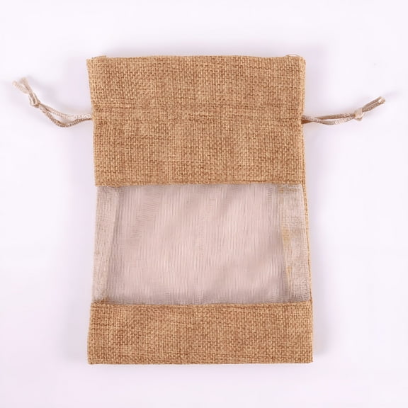 GASTROPOD 5pcs Burlap Gift Bag One Side Transparent Window Linen Cotton Bags Drawstring Hard Yarn Bag Wedding Party Jewellery Storage Bags Jute 10x14