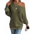 thumbnail image 2 of Womens Fall Sweaters Off the Shoulder Batwing Sleeve Textured Knit Tops Oversized One Shoulder Sweater Army Green M, 2 of 9