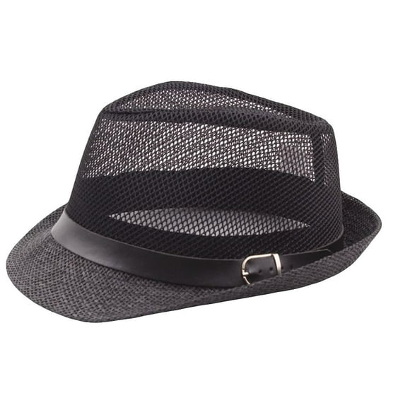 Yigetop Mens Fedora Hats, Unisex Trilby Gangster Cap Beach Sun Straw Hat Band Sunhat Fedora Hats for Men Black One Size