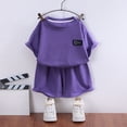 thumbnail image 2 of Leey-World Boys Outfits Sets Size 7 Boys 2 Piece Athletic Outfits Short Sleeve Sport T-shirt and Shorts Summer Casual Clothes for 6-12 Years Boys Outfit Sets Summer(Purple,3-4 Years), 2 of 6