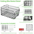 thumbnail image 2 of Semfri Folding Bicycle Basket Bicycle Frame Basket Folding Bicycle Rear Basket Large Capacity Metal Cargo Basket with Reflectors, Net Cover and Installation Tools Suitable for Most Bicycles - Black, 2 of 7