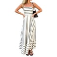 thumbnail image 3 of Women'S Spaghetti Strap All over Striped High Waist Flowy A-Line Maxi Casual Dress White L, 3 of 8