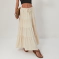 thumbnail image 4 of Fashion Long Skirts for Women Elastic Waistband Flowy Boho Maxi Skirt Summer Vacation Outfits A-Line Dress Beige S, 4 of 6