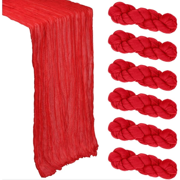 6 Pack Christmas Table Runner Red Cheesecloth 10Ft Gauze Cheese Cloth Table Runner 35x120 Inch Boho Sheer Rustic Fabric for Party Decor Baby Shower Wedding Centerpiece Home Holiday Decorations Red