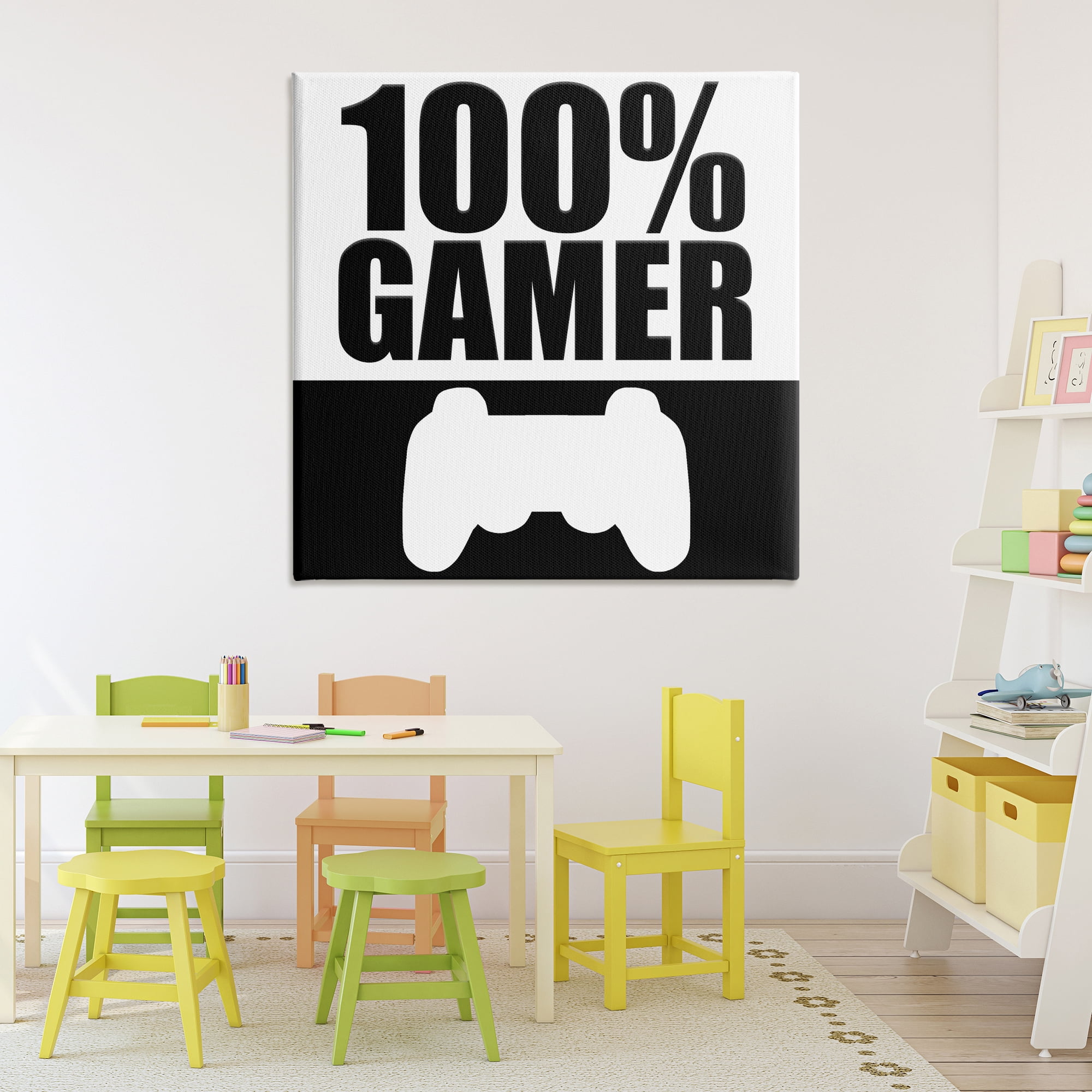 100% Gamer Black & White Canvas Wall Art, design by Kim Allen