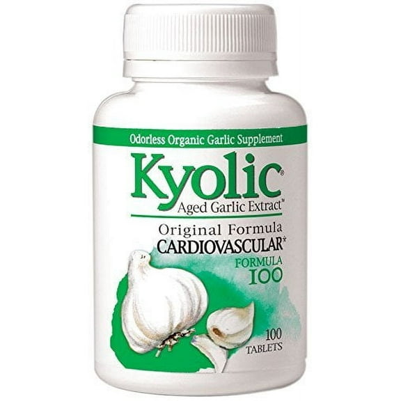 Kyolic Aged Garlic Extract Formula 100 Original Cardiovascular (100 Tablets) Heart Healthy Odorless Organic Garlic Supplement, Soy- Gluten-Free, Gentle on the Gut Garlic Pills