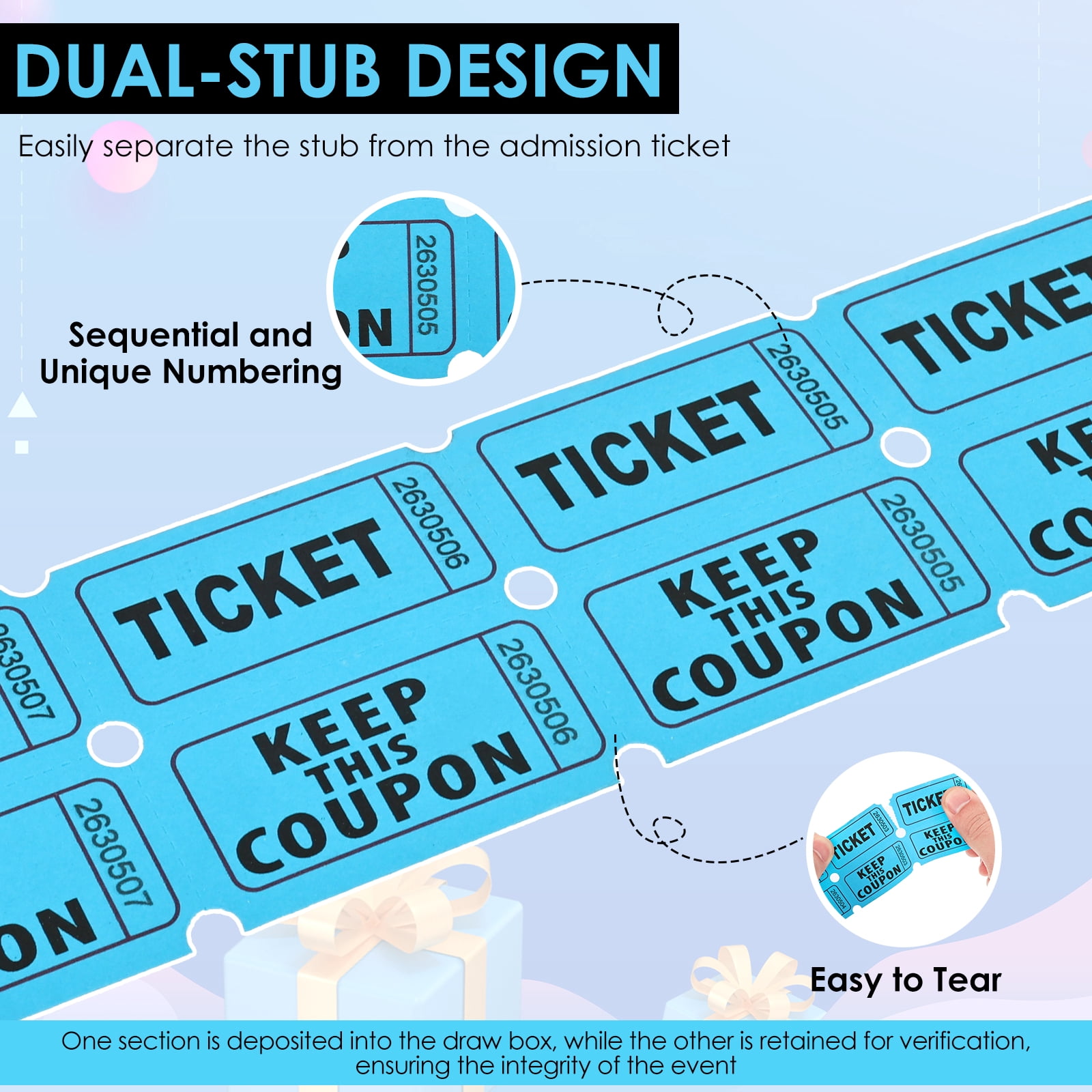 Atopoler 2 Rolls of Double Raffle Ticket,Roll Paper Ticket Roll with Tear Off Line for Campus Carnival Door Raffle Catering Event