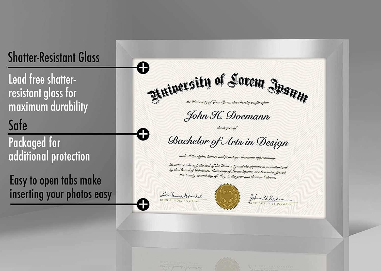 Americanflat 8.5x11 Diploma Frame in Silver with Shatter Resistant Glass - Horizontal and Vertical Formats for Wall and Tabletop