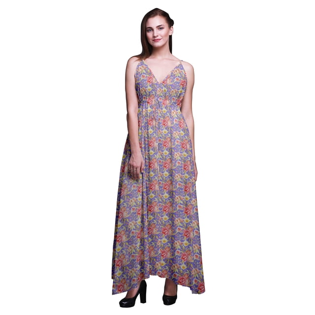 Bimba Robe Longue de Villégiature à Imprimé Floral pour Femmes à Cordon, Bretelles Spaghetti, Tenue de Plage - Très Petit