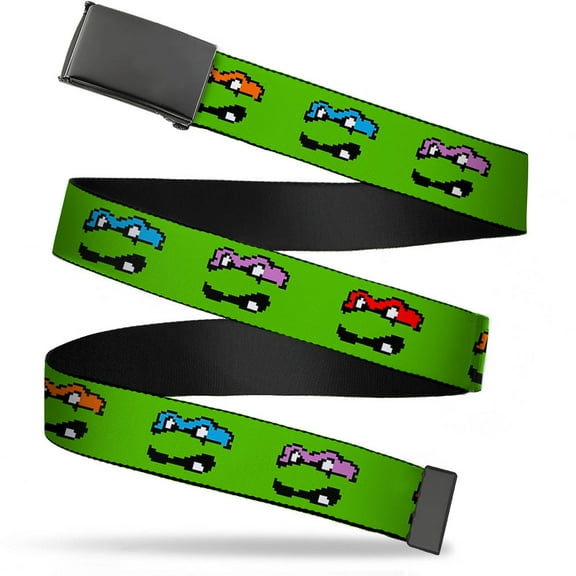 Adjustable Belt, Clamp Buckle, Cut-to-Fit, Ninja Turtles 8 Bit Faces Green