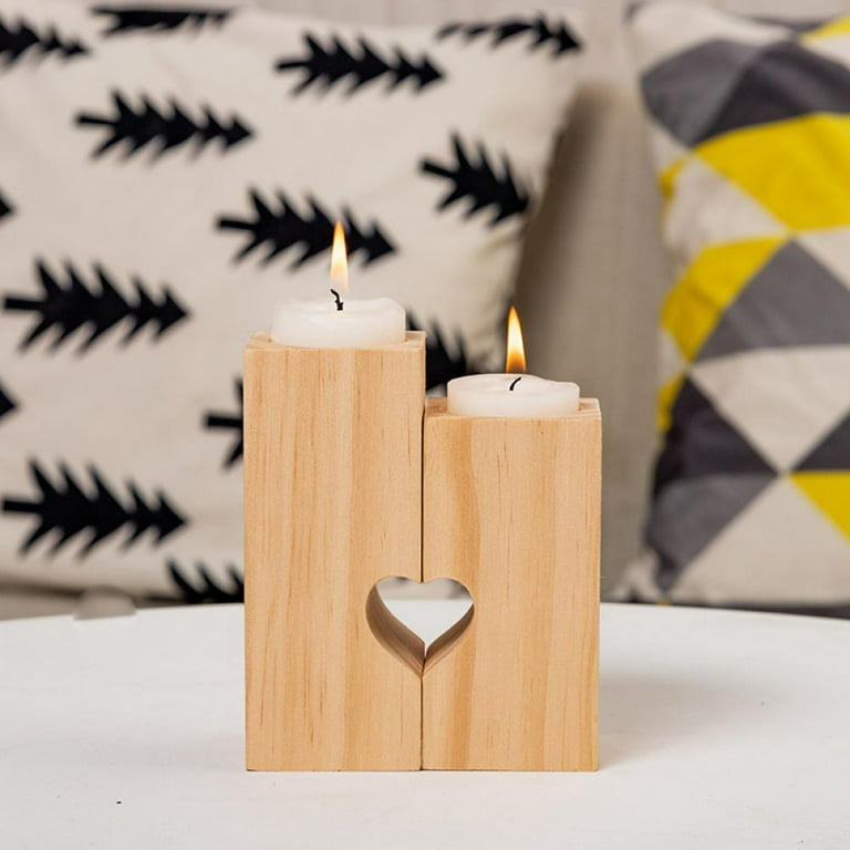 Romantic Tea Light Candle Holders Decorative, Wood Tealight Candle Holder Set Unity Heart Pedestal for Home dcor Valentine's Day,Square, Adult Unisex