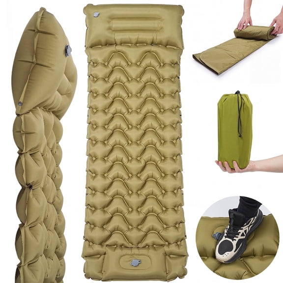 QUNSE Camping Sleeping Pad 5.91" Thick, Extra Wide Inflatable Sleeping Mat with Built-in Pillow & Foot Pump, Supports up to 400lb, Lightweight and Durable for Backpacking, Hiking, Car Camping