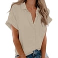 thumbnail image 6 of Tsesme Button down Shirts for Women Lapel Collar Short Sleeve Blouses Dressy Business Work Tops with Pockets, 6 of 9