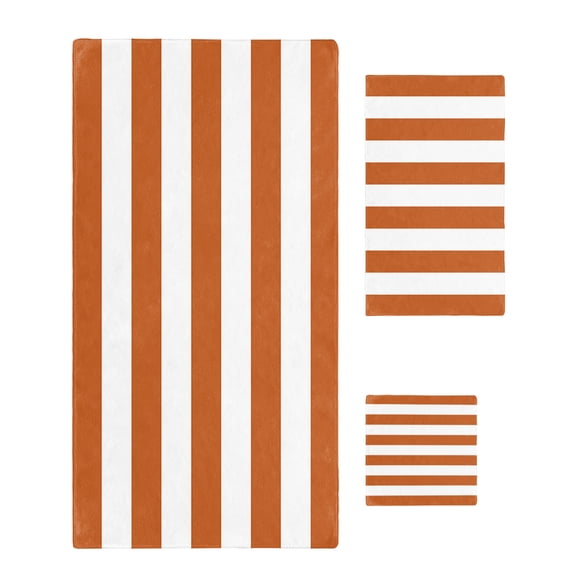 Orange Stripes Bath Towels for Bathroom Set,Luxury Microfiber Towels Gifts for Women,Quick Dry Beach Kitchen Hand Hair Face Towel and Dish Washcloth,Simple Orange White Texture Yoga Towels Set