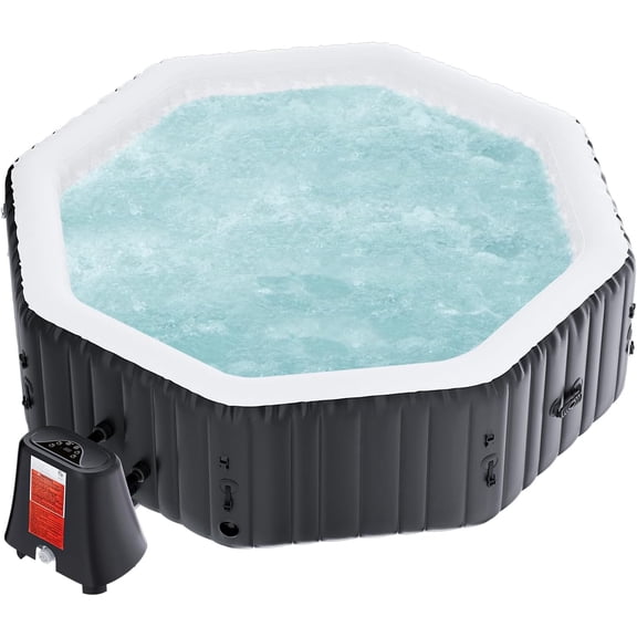 Outdoor Inflatable Hot Tub for 6 to 8 Person Polygon - 77"L Portable Hottub Spa with Pool Heater, Blow Up Spa Bathtub with 130 Soothing Bubble Air Jets, Cover, 2 Filter, 240 Gallon