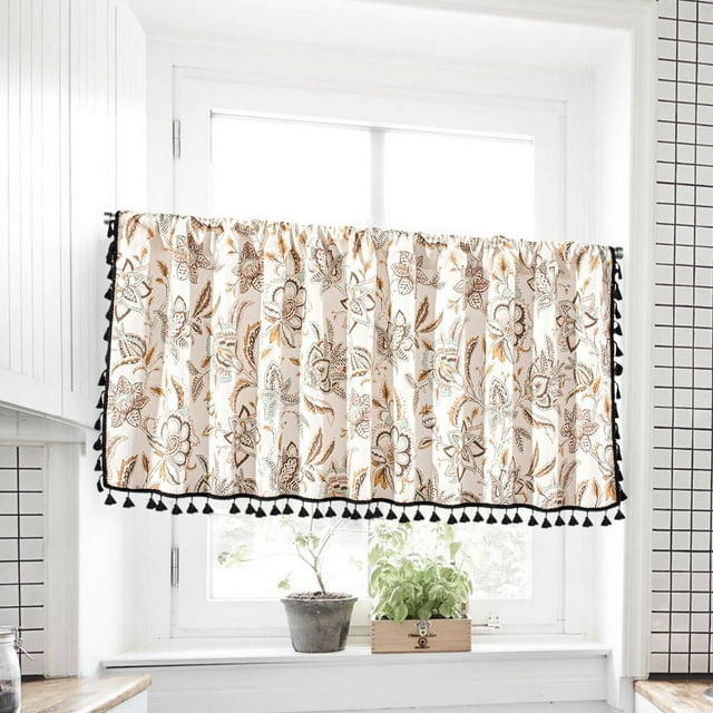 Valance Curtains for Kitchen - Window Light Blocking Short Rod Pocket Curtain Panels for Small Window Bathroom Basement