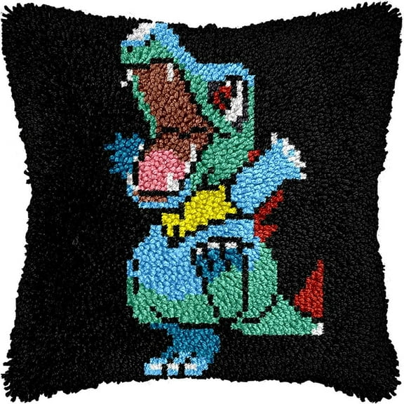 Cartoon Dinosaur Latch Hook Pillow Kits DIY Pillowcase Cushtion Cover Crochet Hooking Pillow Making Kits with Color Pattern Canvas Crochet Hooking Kits Pillow 43x43cm(b163)