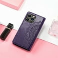 thumbnail image 6 of Feishell Embossed PU Leather Wallet Phone Case for Apple iPhone 15 Pro Max,Full Protection Magnetic Clasp Flip Stand Card Slots Shockproof Protective Cover with Hand Strap,Purple, 6 of 7