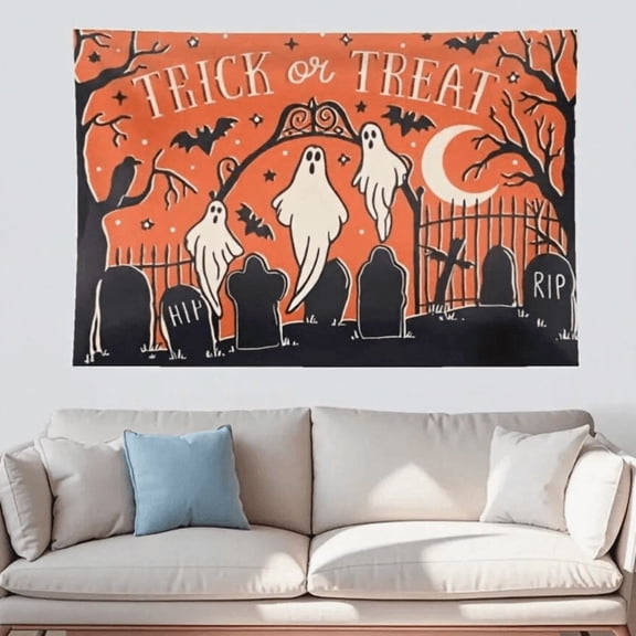 Scary Halloween Tapestry, 40x60 inches, Trick or Treat Polyester Fabric Wall Hanging, Halloween Decor, Home Decor, College Dorm, Party, Room Decor