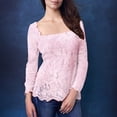 thumbnail image 2 of QIJUNTUO ​Women's Boho Crochet Square Neck Blouse With Flowy Sleeves For Coastal Chic Style And Beach Wedding Guest Attire​ Pink, 2 of 5