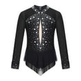 thumbnail image 3 of ranrann Kids Girls Long Sleeve Ballet Leotards Dance Unitards Tumbling Color Block Rhinestone Black 8, 3 of 7