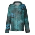 thumbnail image 4 of Delconic Womens Halloween Print Button Down Shirt Long Sleeve Casual Regular Fit Collared Blouse Floral Ghost Pattern Top Blue XL, 4 of 7