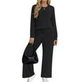 thumbnail image 5 of Fantaslook Two Piece Sets for Women Fall Travel Vacation Outfits Pleated Long Sleeve Lounge Sets Wide Leg Pants, 5 of 9