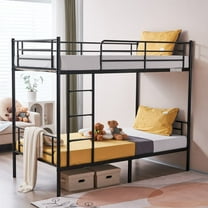 Hassch Bunk Bed Twin Over Twin Size, Heavy Duty Metal Bed Frame with Ladder and Guardrail, No Box Spring Needed, Black