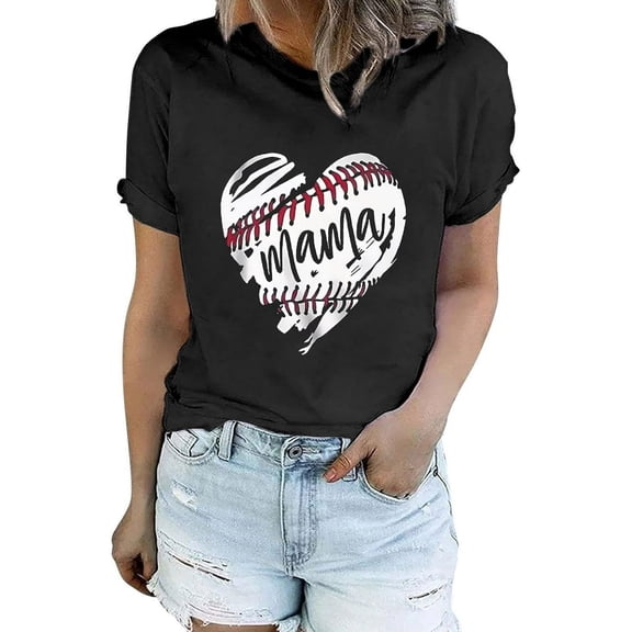 Baseball Mom Shirt For Women Heart Printed Mama Softball Tshirt Crewneck Short Sleeve Mother 2025 Summer Top