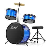 Eastar Kids Drum Set for Gift 14" 3-Piece Drums Kits with Bass Tom Snare, Adjustable Throne, Cymbal, Pedal, Drumsticks, Mirror Blue