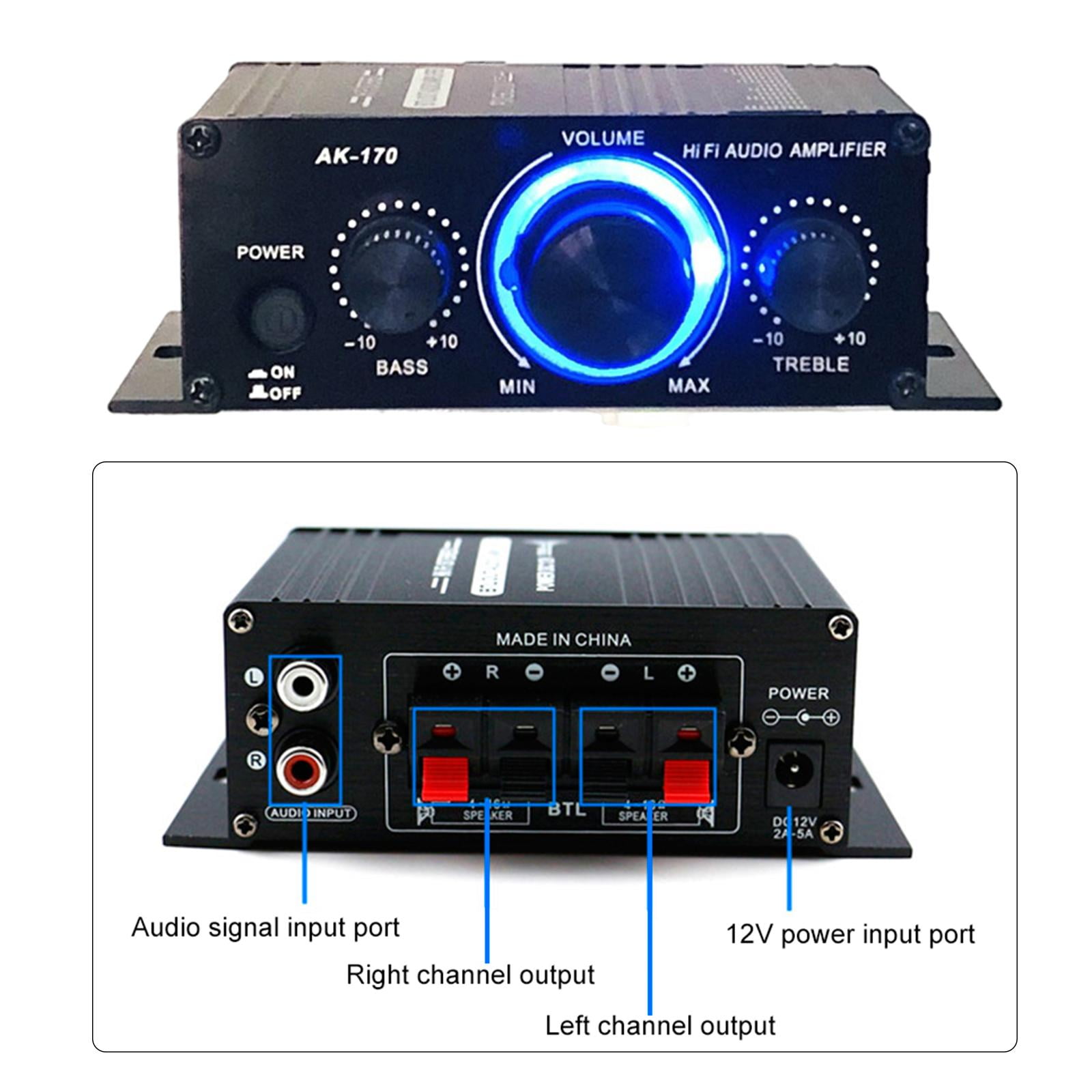 AK170 Mini Amplifier Portable Receiver 2 Channel 20W+20W Bass Volume Control Subwoofer for Car Home Use - Walmart.com