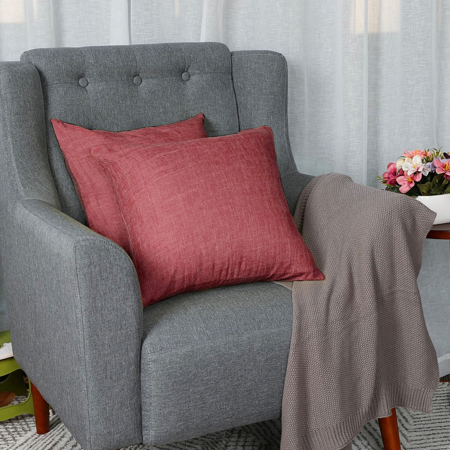 Unique Bargains 2 Pack Cotton Linen Throw Pillow Covers 18" x 18" Red
