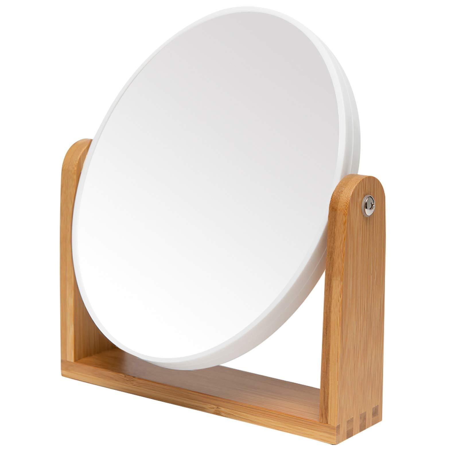 YEAKE Vanity Makeup Mirror with Natural Bamboo Stand,8 Inch 1X/3X