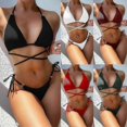 thumbnail image 2 of Solid Color Bikini Set Sexy Slim Swimwear Small Chest Cover Gathered Wrap Bathing Suit Low Waist Lacing Split Swimsuit, 2 of 5