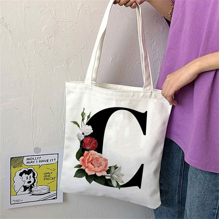 Personalised Tote Bag, Initial Tote Bag, Floral Watercolour Bag, Pink,  Black or Rose Gold, Gift For Her, Alphabet Letter Tote Bag, Custom Floral  Gift Bag, Bridesmaid Bag, Womens Bag : : Handmade