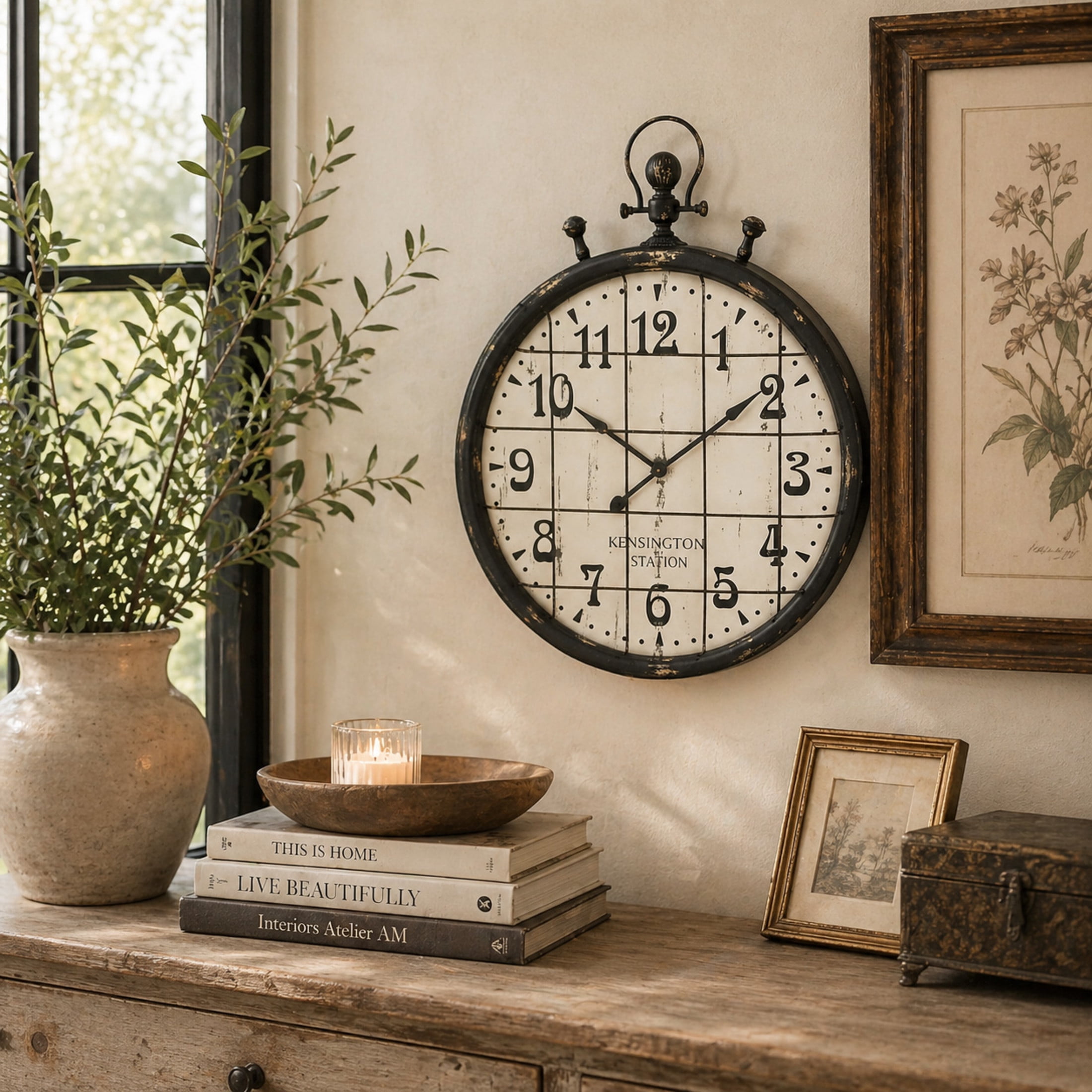 DecMode 39" Black Metal Pocket Watch Style Wall Clock