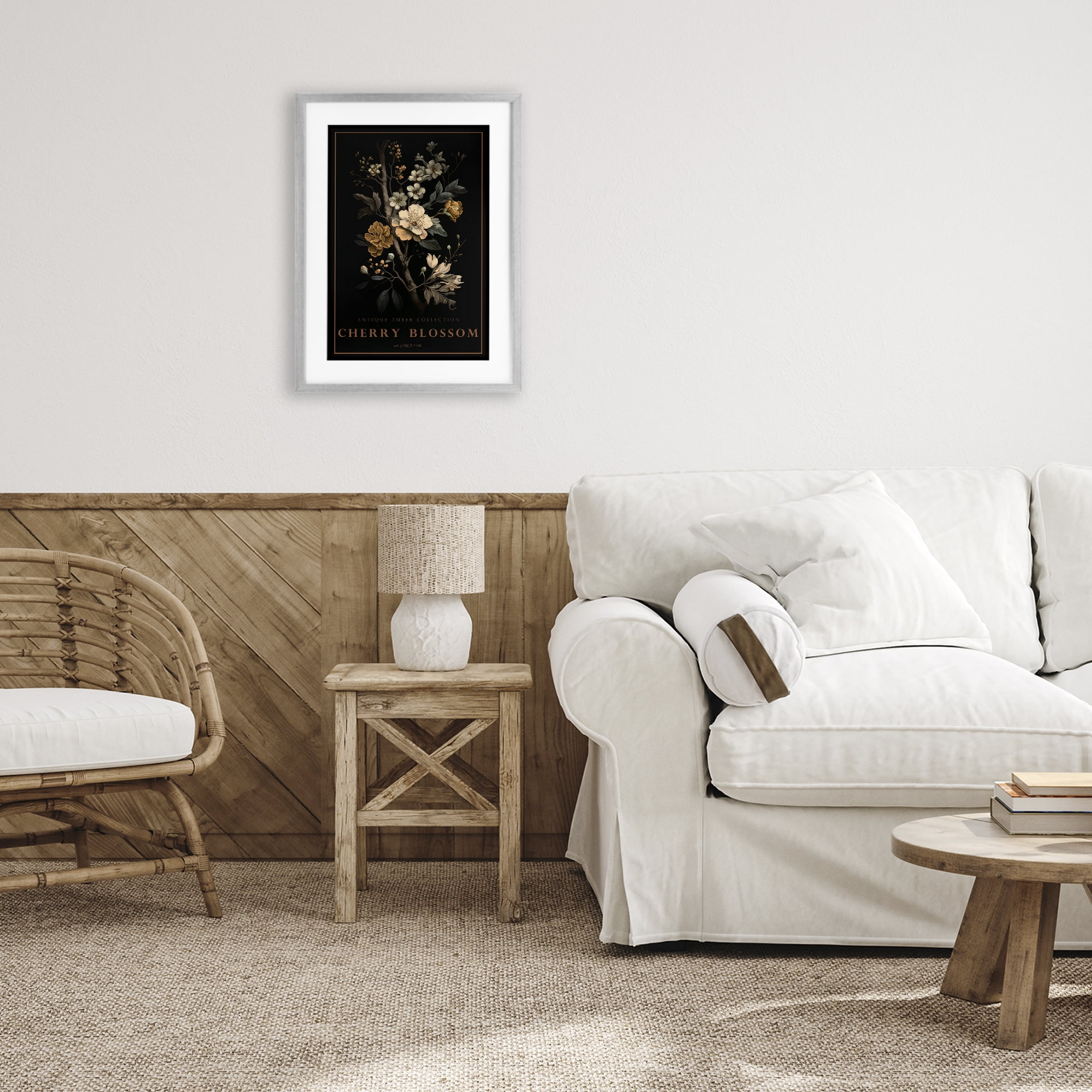 Stupell Industries Antique Cherry Blossom Light Gray Framed Print Under Glass, design by Chris Giampietro