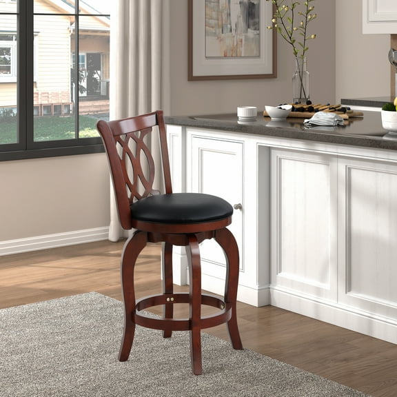 OakvillePark Odelia Scroll Back Swivel Barstool, Counter Height, Cherry