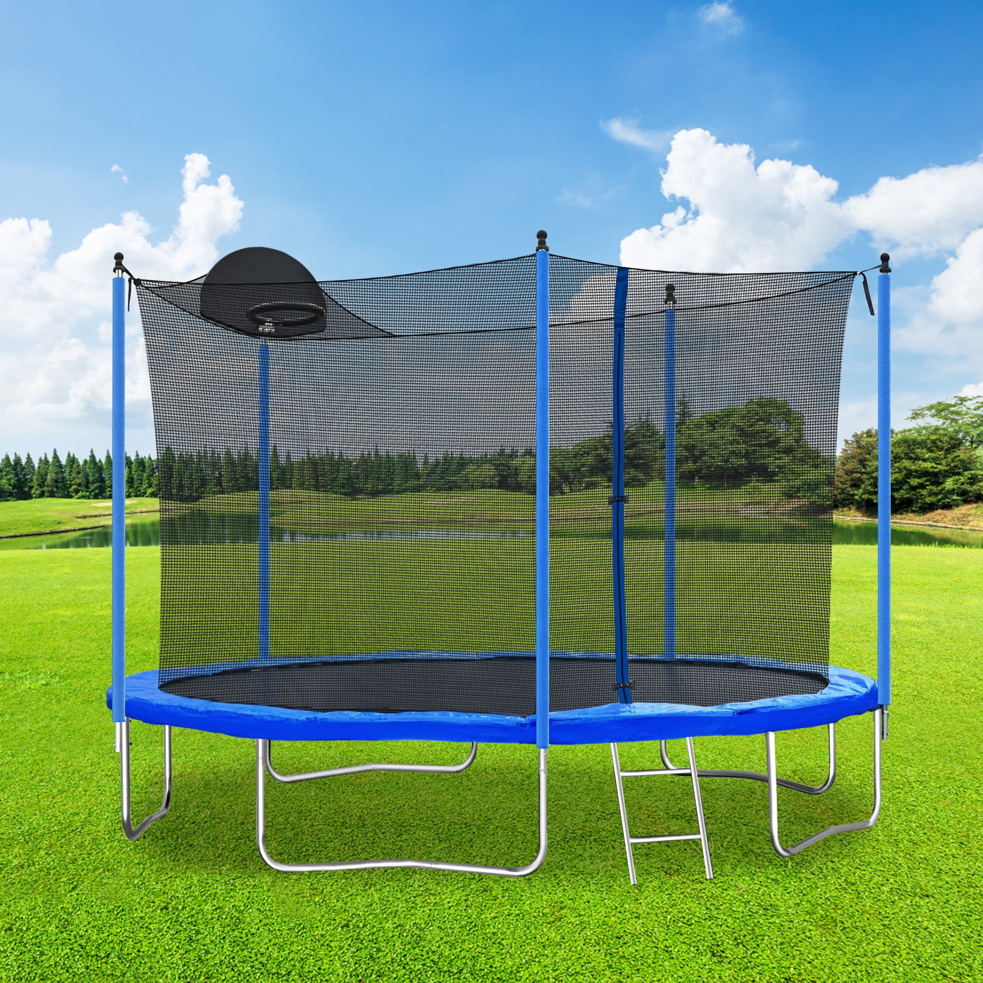 uhomepro 12-Foot Kids Trampoline for Backyard, Outdoor with Board, Safety Enclosure Net, Steel Tube, Circular Trampolines for Adults Kids, Family Jumping and Ladder, Kids Round Trampoline Walmart.com