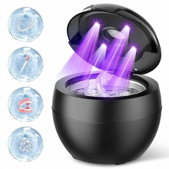 Ultrasonic Retainer Cleaner Machine, 45kHz Deep Gentle Cleaning Pod with Digital Timer, 200ML Multi-Scene Cleaning for Aligners, Dentures, Mouth Guards, Night Guards, Toothbrush Heads & Jewelry