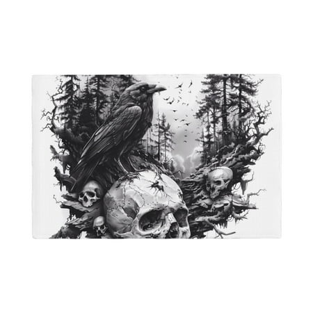 

Table Placemats Set of 6 - Raven Skulls Forest 12x18 In Faux Linen Double Heat Resistant Place Mats Cloth Indoor/Outdoor Placemats Washable Table Mats for Dining Kitchen Party