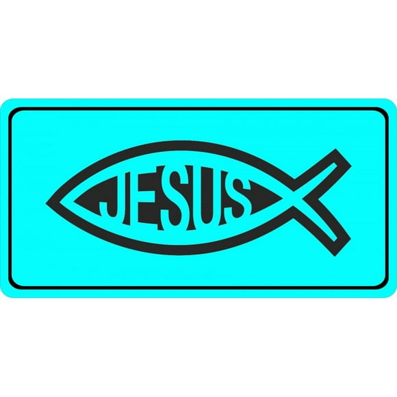 Jesus Fish On Turquoise Photo License Plate