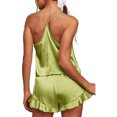 thumbnail image 3 of SAYOO Summer Nightwear Two-Piece Pajama Sets for Women Solid Color Sleeveless Sling V-neck Camisole+Ruffled Shorts Sleepwear Pajamas, 3 of 4