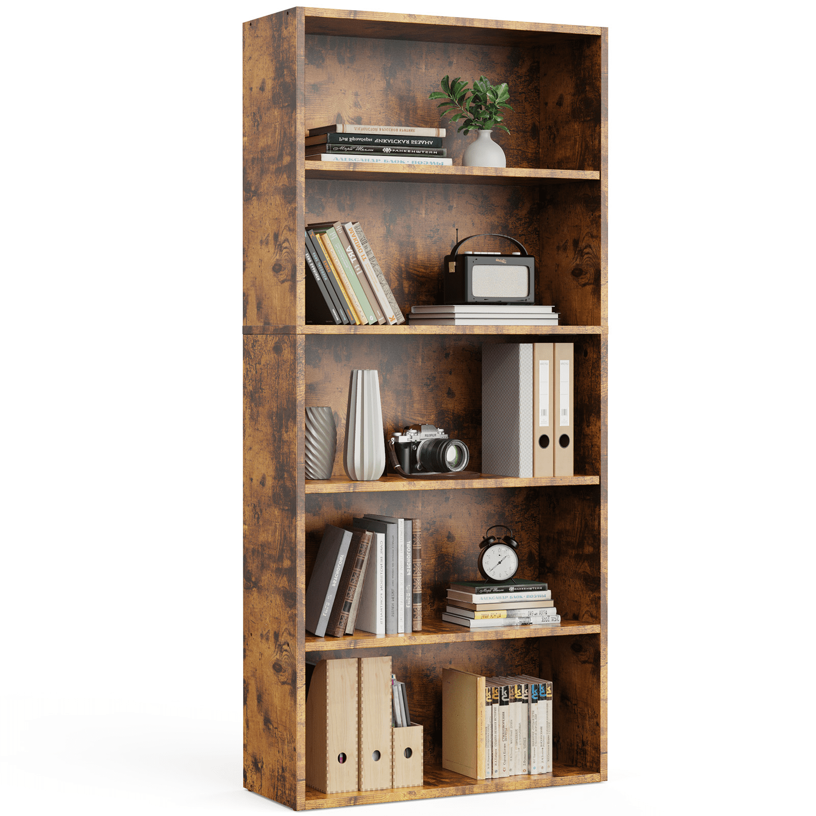 MAYEERTY 5 Shelf Bookcase, 53in Tall Floor Standing Open Bookshelf for Home Office, Living Room, and Bedroom Storage, Rust