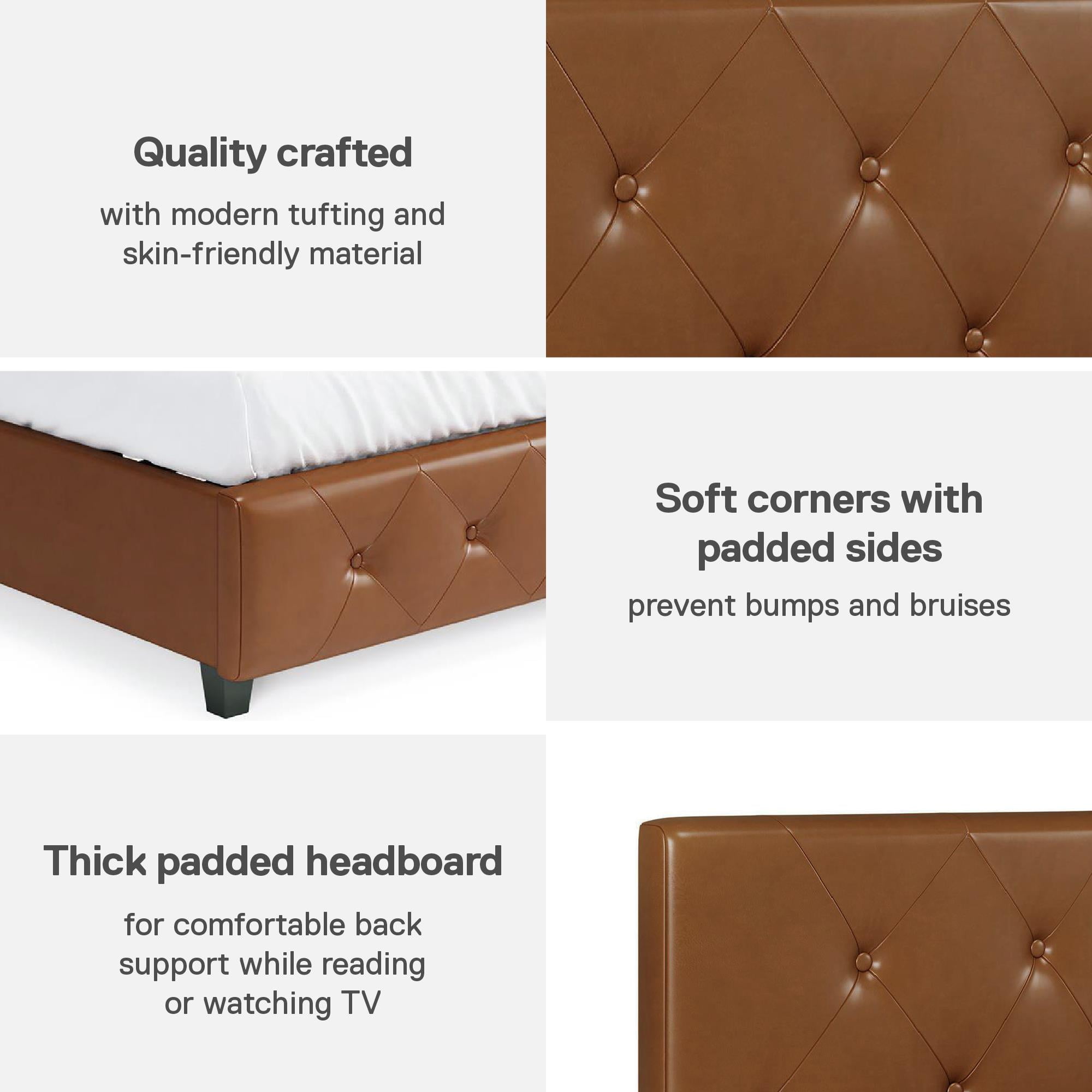DHP Dakota Upholstered Platform Bed, Queen, Camel Faux Leather