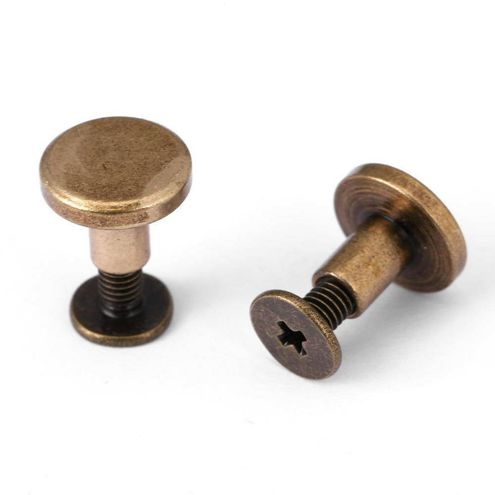 Tebru Leather Cap Rivet, Brass Rivets, 20pcs Flat Head Copper Brass Screws Nuts Nails Rivets