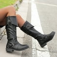 thumbnail image 4 of Rokment Vintage Wide Calf Knee High Riding Boots for Women Retro Casual Leather Buckles Mid Heel Foldver Tall Boots Black Size 6, 4 of 6