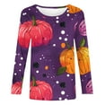 thumbnail image 4 of Halloween Shirts for Women Long Sleeve Round Neck Pumpkin Graphic Print Funny Tee Tshirts Loose Fit Plus Size (S, Purple 01), 4 of 5